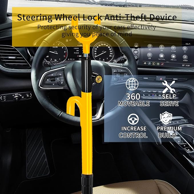 Steering Wheel Lock, Heavy Duty Anti-Theft Car Device, Adjustable Length Locking - Image 7