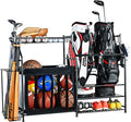 PLKOW Sports Equipment Organizer Rack, Garage Ball Rack, 2 Golf Bag Storage and by PLKOW