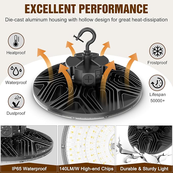 9 Pack 480V LED High Bay Light UL DLC Listed UFO Light 300W 240W 200W Adjustable - Image 4
