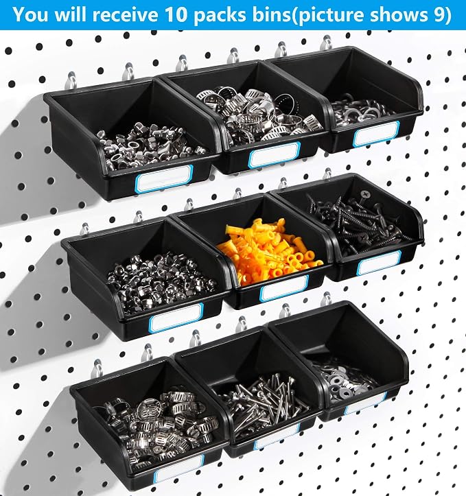FRIMOONY Pegboard Bins with Hooks and Labels, - Image 2