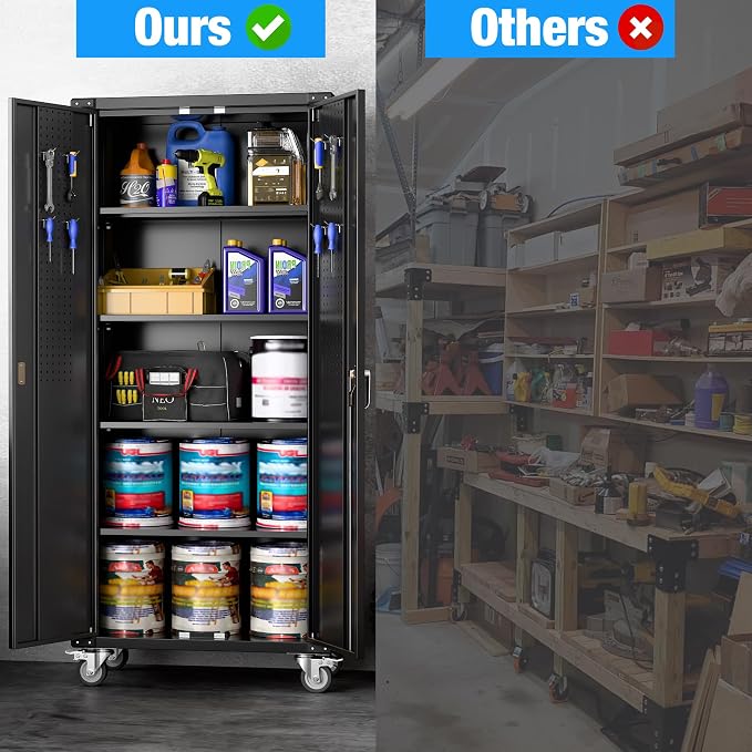 Garage Storage Cabinet with Wheels & Pegboard, Assembly Required - Image 6