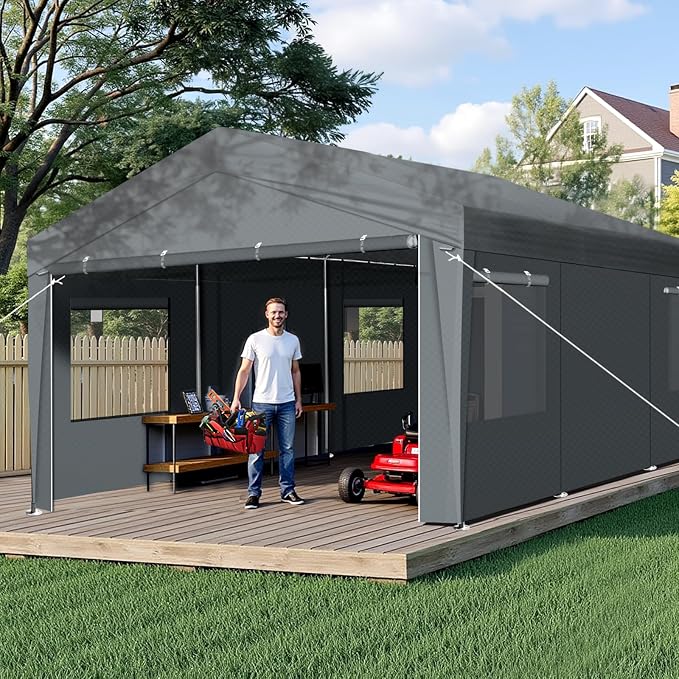 VINGLI 12 x 20 ft Outdoor Portable Storage Shed, Heavy Duty Bike Tent - Image 2