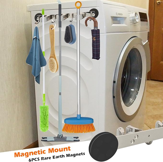 MUTUACTOR Magnetic Broom Holder, Non-slip Heavy Duty Broom and Mop Hanger Metal - Image 2