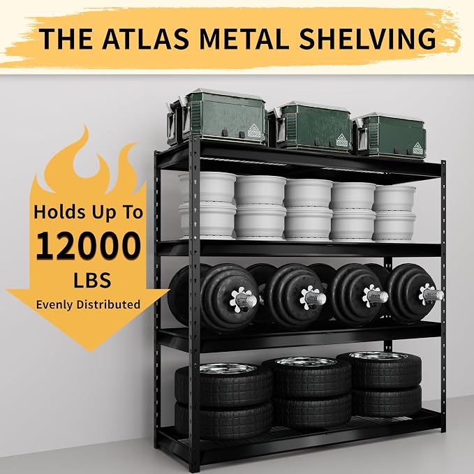 The Atlas 72" W Metal Garage Shelving Unit Load 12000 Lbs, Heavy Duty Storage - Image 3