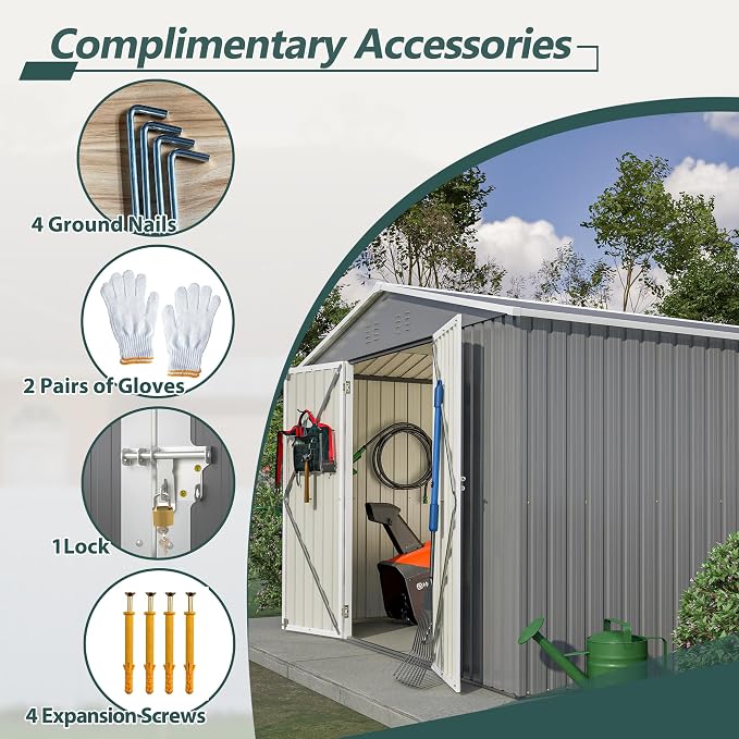 10x10 FT Outdoor Storage Shed, Large Metal Tool Sheds - Image 4