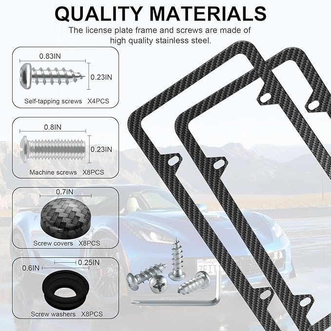 LivTee Carbon Fiber License Plate Frames, 4 Holes Stainless Steel License Plate - Image 4