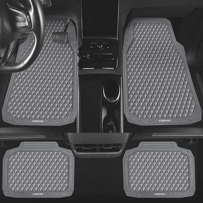 CAR PASS Gray Rubber Car Mats, All-Weather Floor Mats Full Set Durable - Image 4