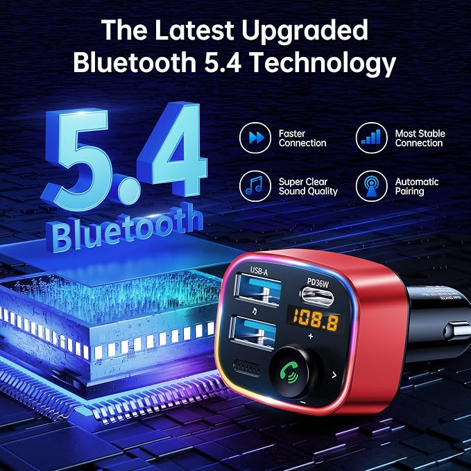 Syncwire Bluetooth 5.3 FM Transmitter Car Adapter 48W Wireless Radio Music - Image 2