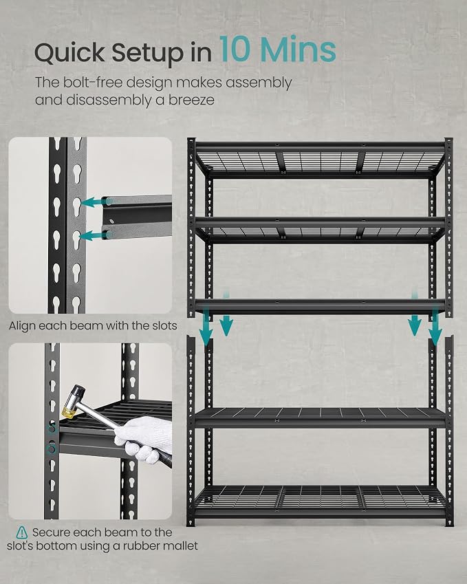 SONGMICS 5-Tier Storage Shelves Set of 3, Heavy-Duty Garage Shelving, - Image 5