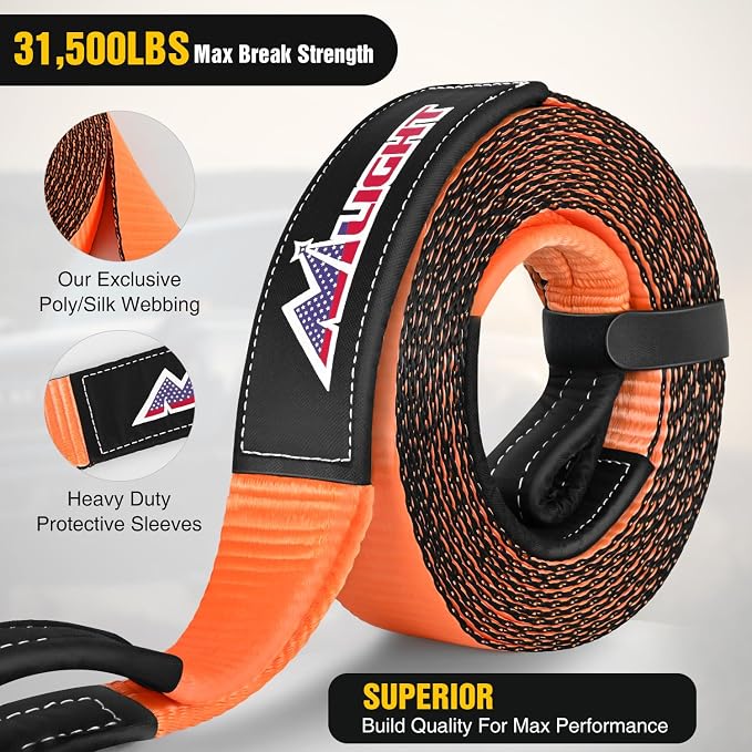 Nilight 3" x 30' Recovery Tow Strap Lab Tested 31, 500lbs Break Strength Heavy - Image 5