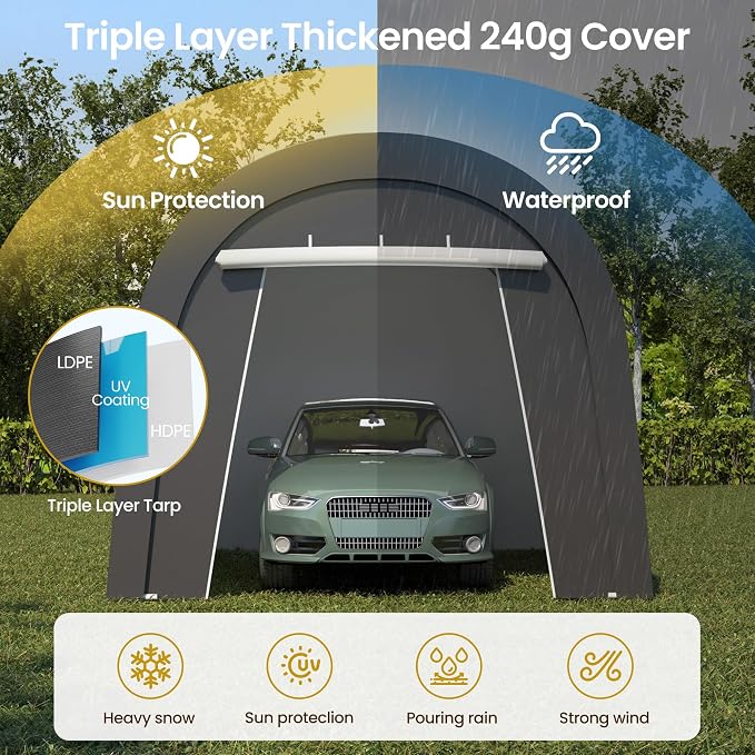 Kiss the Water Carport, Round Portable Garage, Steel Heavy Duty Carport - Image 6