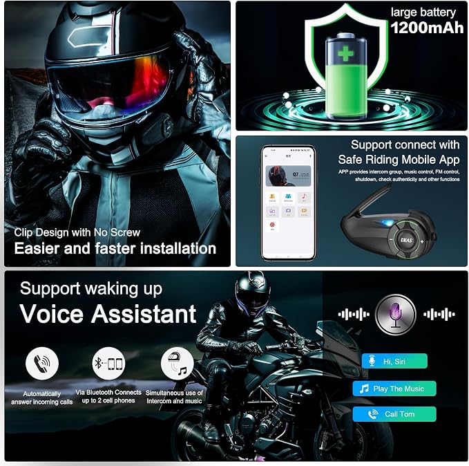 Mesh 3.0 Motorcycle Bluetooth Headset, 6 Riders Group V5.1 Helmet Bluetooth - Image 6