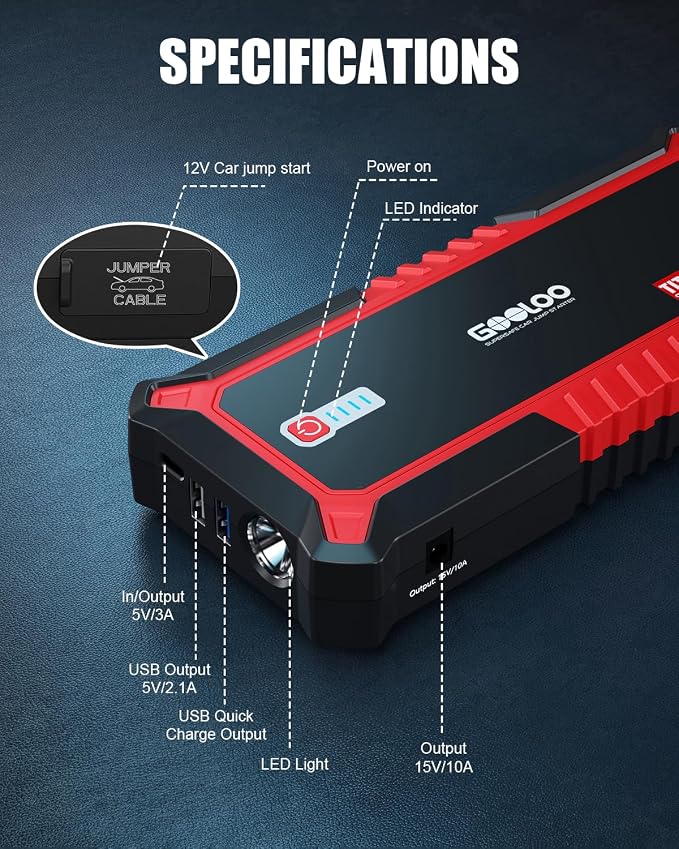 GOOLOO Upgraded GP3000 Jump Starter 3000A Peak Car Starter 12V Jump Box Auto - Image 6