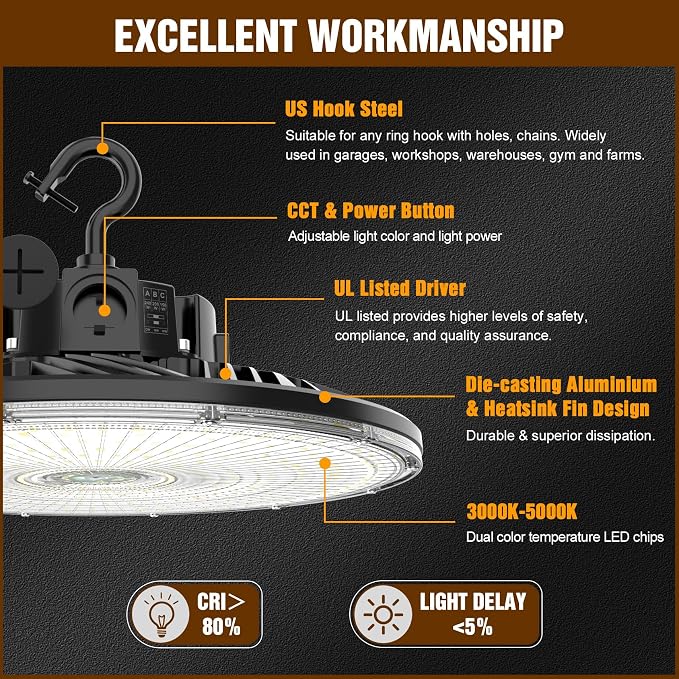 480V UFO LED High Bay Light 240W 200W 150W Adjustable, UL DLC Listed Dimmable - Image 7