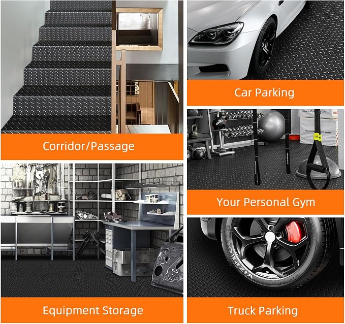 Nisorpa 16'5'' x 3'4'' Diamond Plate Flooring Roll, Rubber Garage Floor Mat - Image 5