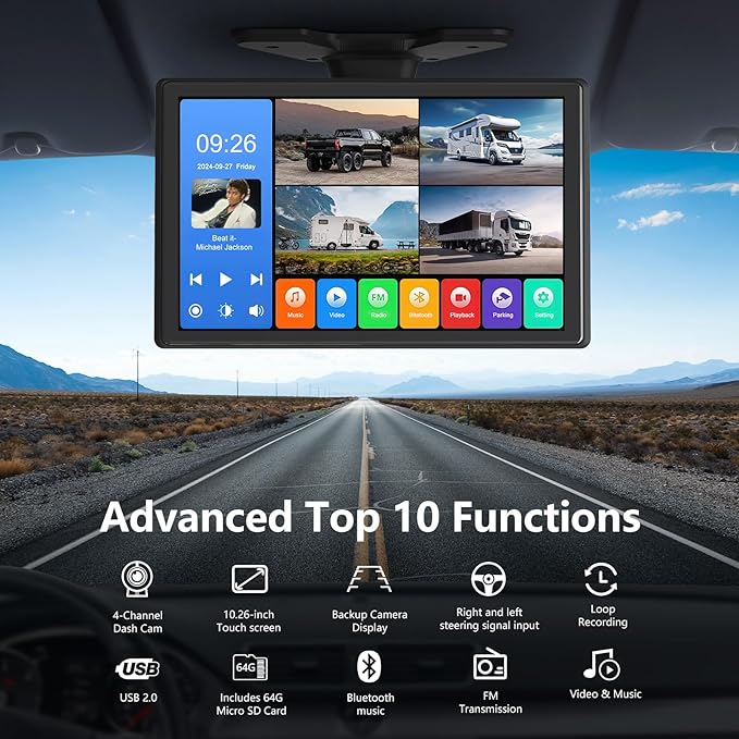 4 Channel Backup Camera System, Touchable 10.26 inch Monitor - Image 2