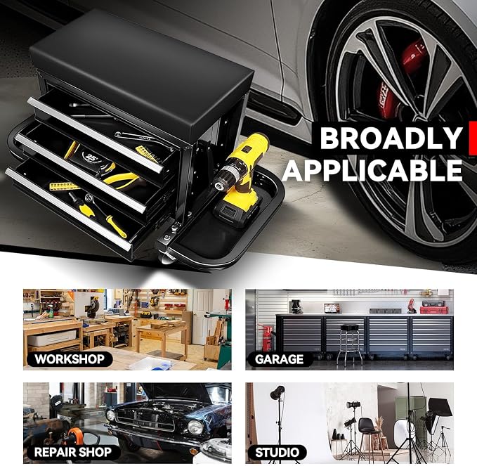 Auto Dynasty 3-Drawer Mechanic Rolling Seat, 350 LBS Capacity Roller Garage - Image 5