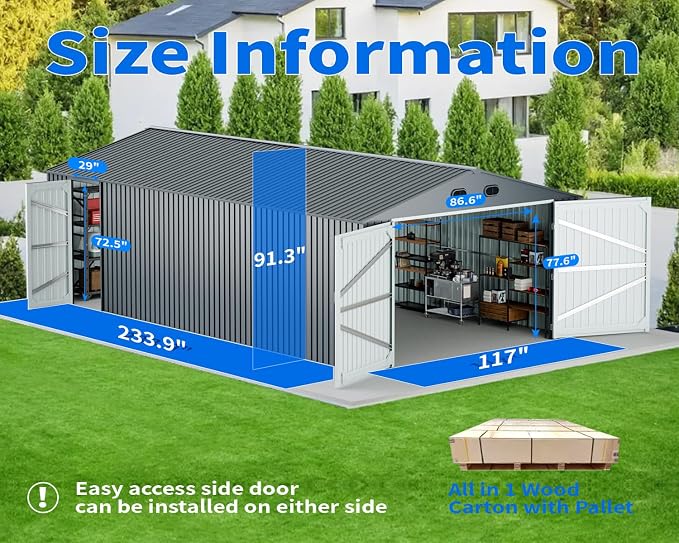 10x20 FT Outdoor Storage Shed, Metal Garage Shed - Image 3