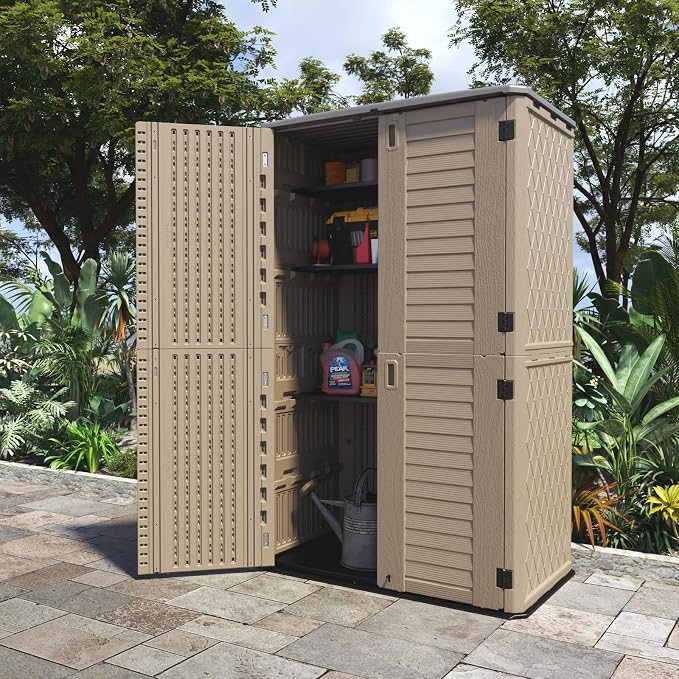 ADDOK Outdoor Storage Sheds Waterproof, Resin Outdoor Storage Cabinet Lockable - Image 6