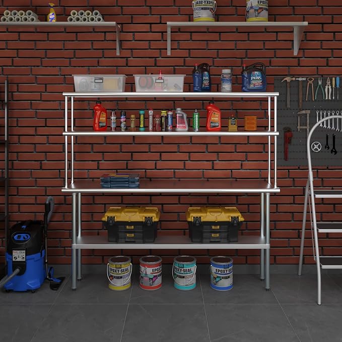Amgood Stainless Steel Work Table Double Tier Overshelf | NSF - Image 7