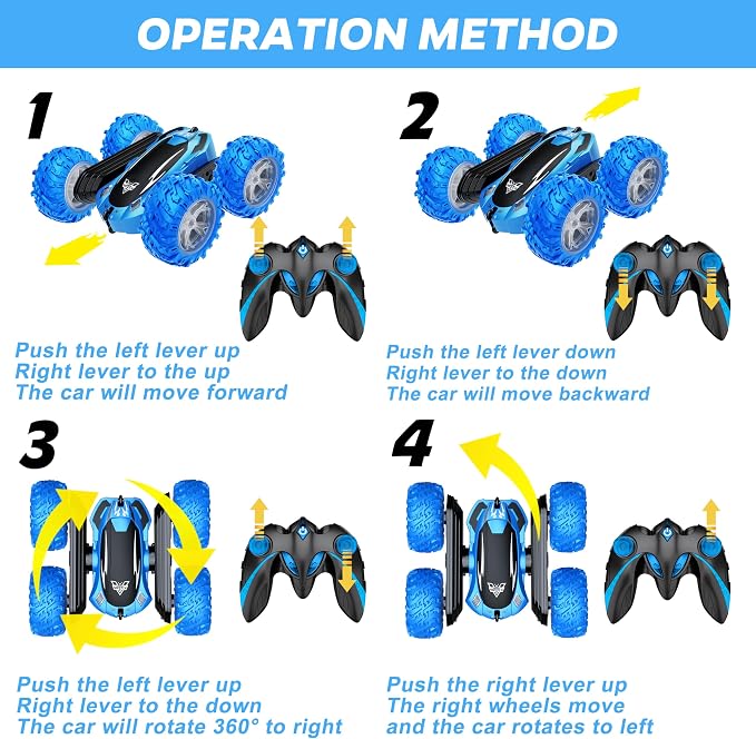 KKONES Remote Control Car, 2.4GHz Double Sided 360° Flips Rotating Electric - Image 2
