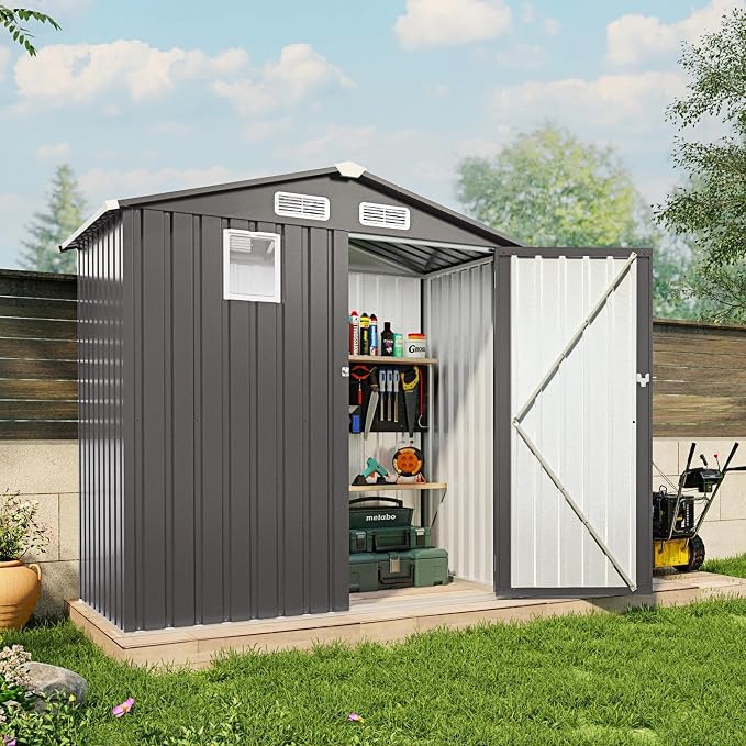 6x3.6FT Outdoor Storage Shed, Galvanized Steel Garden Shed by Vigohuseeo