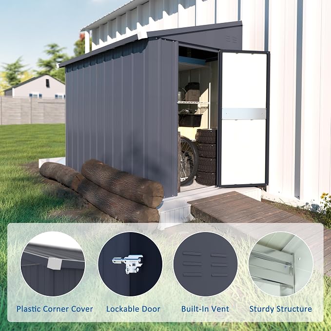 BlueWish 4'x6' Storage Shed, Lean-to Outdoor Storage Shed - Image 7