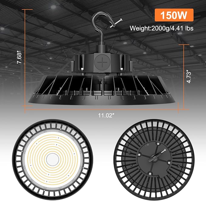 LED High Bay Lights, 150W UFO High Bay LED Shop Lights, 22500LM Adjustable CCT - Image 6