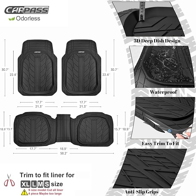 CAR PASS DeepDish Heavy Duty Rubber Floor Mats 3-Piece, Universal M-XL Size - Image 4