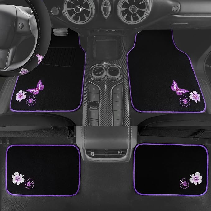 CAR PASS Butterfly Steering Wheel Cover and Waterproof Car Floor Mats, Sedans - Image 3