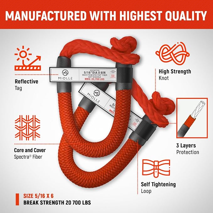 MiolleGear Kinetic Recovery Rope kit Heavy Duty Tow Rope - Image 4