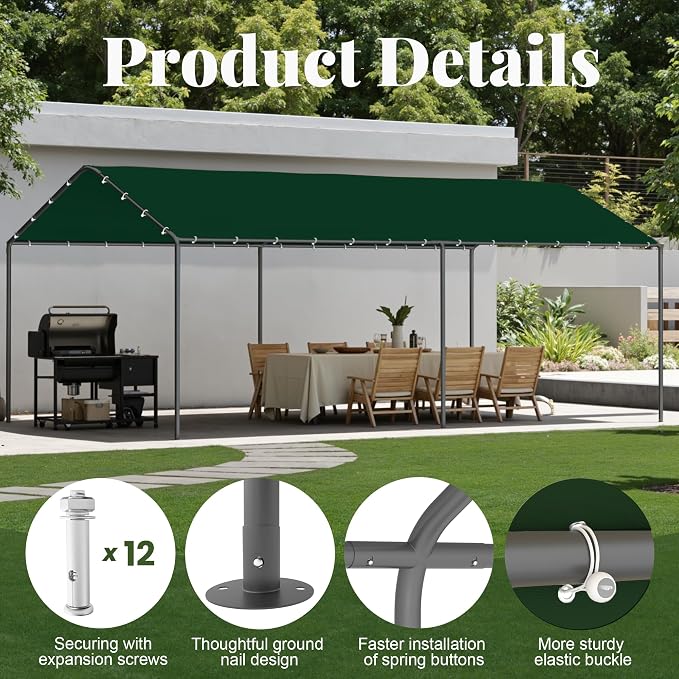Carport, 10‘ x 20’ Heavy Duty Portable Garage All-Season Car Canopy w/Removable - Image 2