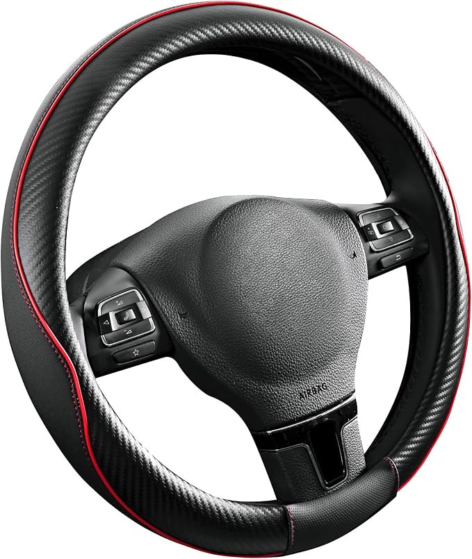PIC AUTO Steering Wheel Cover, Sports Carbon Fiber and Super Breathable Leather - Image 2