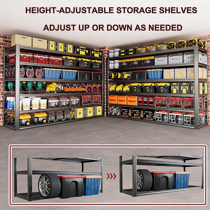 67" W Garage Shelving Heavy Duty, Adjustable 6 Tier Metal Shelves, Commercial - Image 5