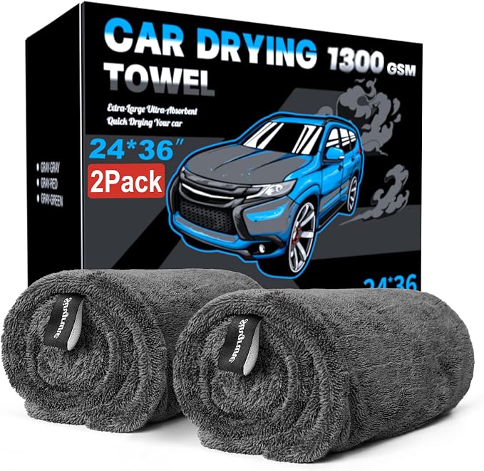 2 Pack XL Car Drying Towel – 1300GSM Ultra Absorbent Microfiber, Twisted Loop by Unknown