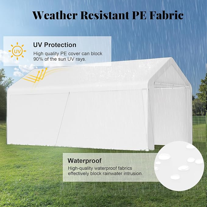 GOJOOASIS 10x20 Carport Heavy Duty Portable Garage Shelter Metal Car Canopy Tent - Image 5