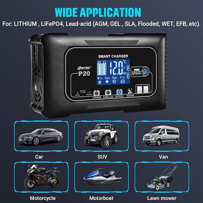 20Amp Lithium Battery Charger, 12V and 24V, Lead-Acid Car Battery Charger - Image 5