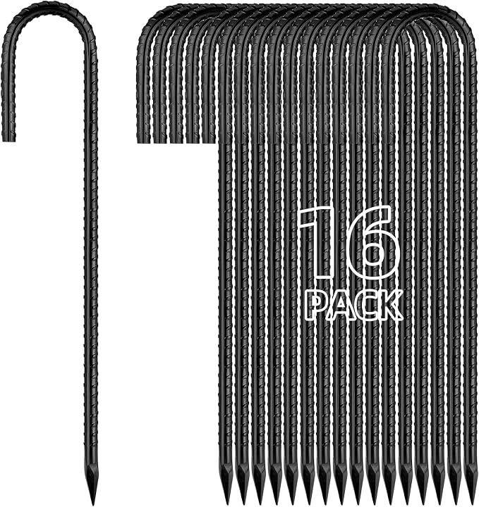 12 Inch Rebar Stakes J Hook Ground Stakes 16-Pack Heavy Duty Galvanized Chain by Besitu