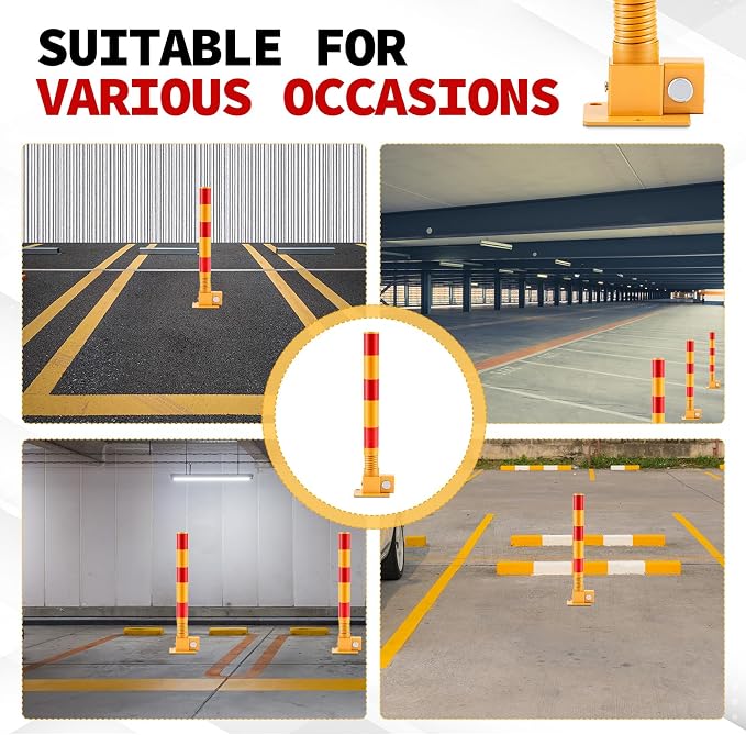 Zonon 2 Pcs Spring Parking Post Folding Heavy Metal Parking Barrier Lock - Image 6