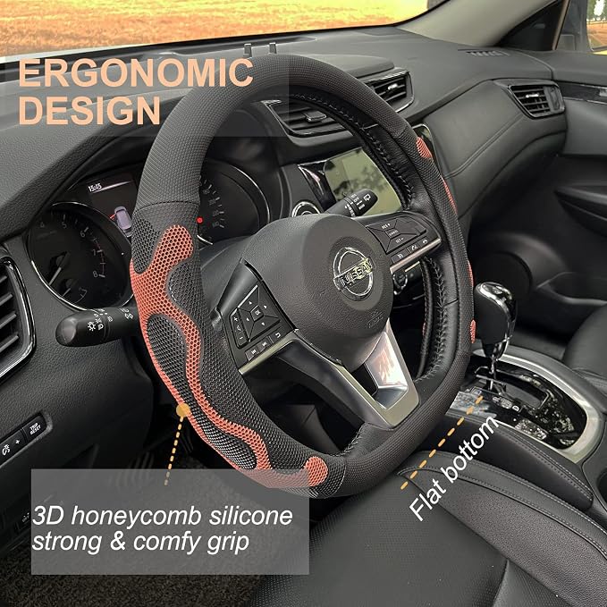 PINCTROT D Shaped Comfy Grip Steering Wheel Cover, Anti-Slip Design, Flat - Image 2
