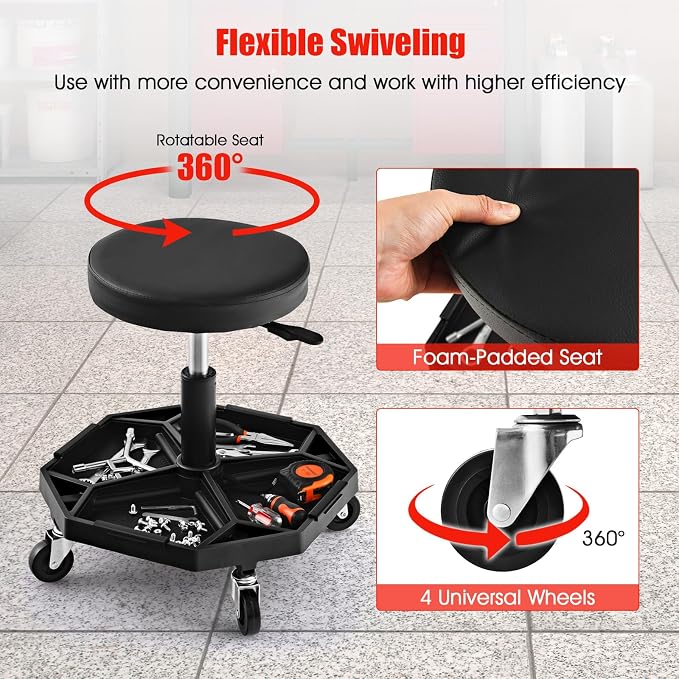 IRONMAX Rolling Mechanic Stool, Adjustable Shop Stool Creeper Seat - Image 5