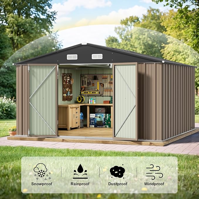 JUMMICO 8 x 10 FT Outdoor Storage Shed, Large Metal Garden Shed & Tool Sheds - Image 5
