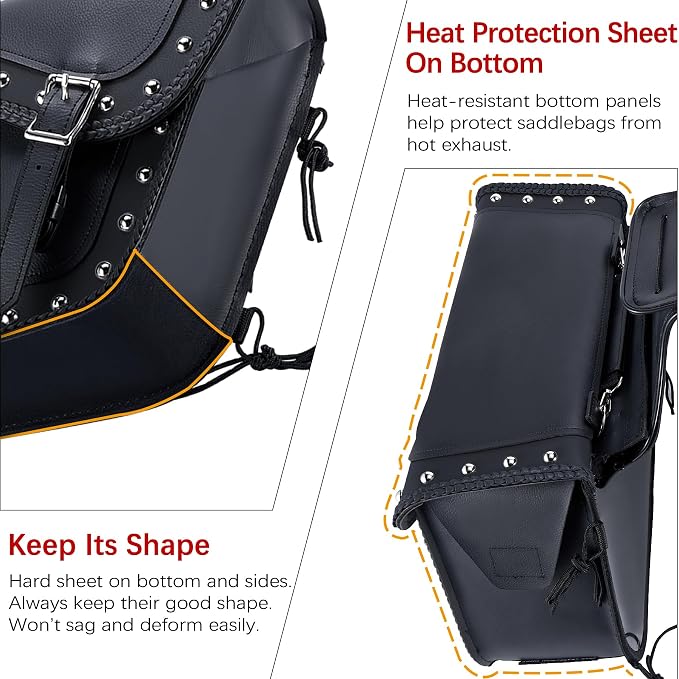 Dream Apparel Naked Cowhide Leather Motorcycle Saddle Bags Studded Throw Over - Image 4