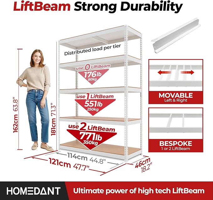 HOMEDANT White 5 Tier Laminated Boltless Heavy Duty Garage Storage Adjustable - Image 2