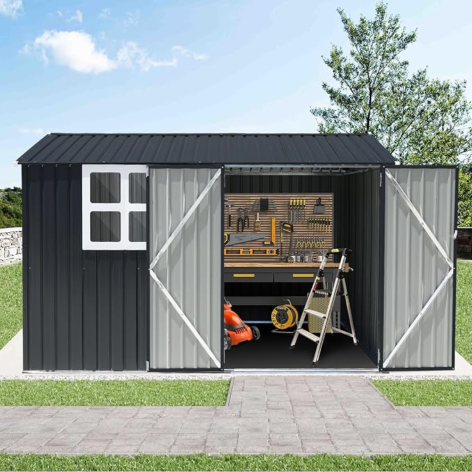 Verano Garden 10x8FT Outdoor Storage Shed, Large Galvanized Steel Metal Garden - Image 8