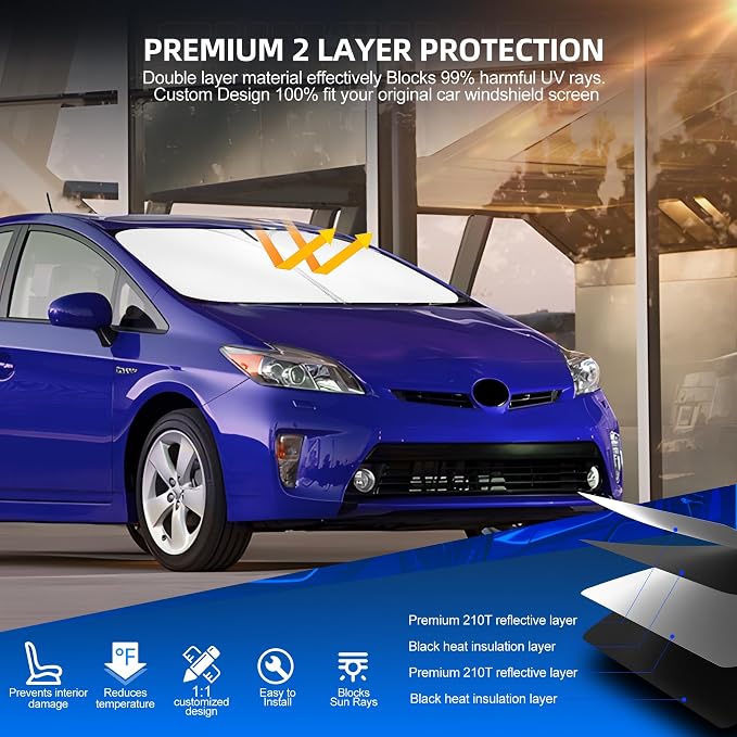 Windshield Sun Shade for Toyo-ta Prius 2010-2015 Foldable Sunshade Custom Fit - Image 3