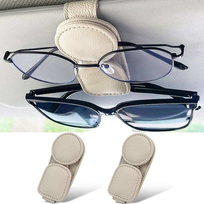 KIWEN 2 Pack Sunglasses Holder for Car Visor, Magnetic Leather Sunglass - Image 2