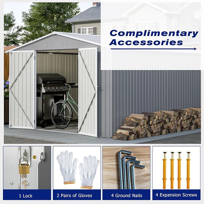 8x12 FT Outdoor Storage Shed, Metal Shed W/Floor, Garden Storage Shed W/ 1 - Image 12