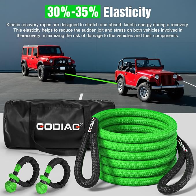 GODIAG 1"×30ft Kinetic Recovery Tow Rope Heavy Duty Energy Rope - Image 4