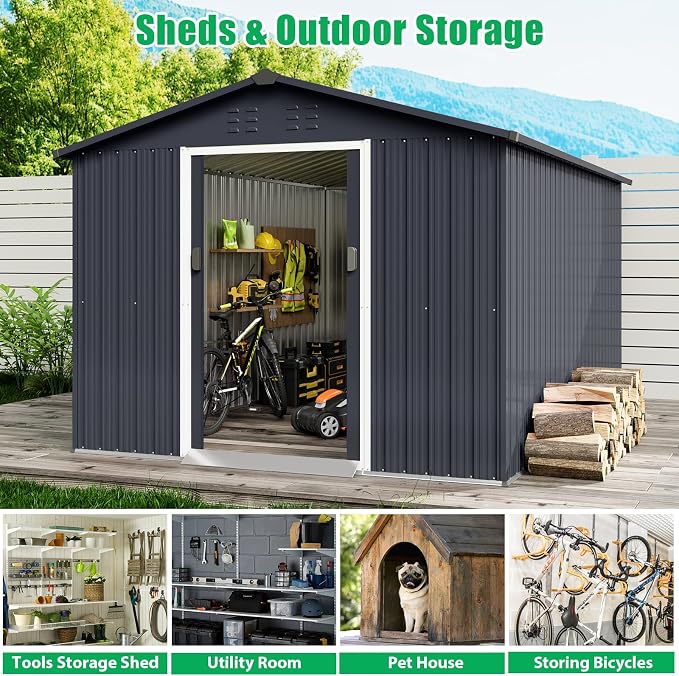 Outdoor Storage Shed 8 x 12 Ft, Outdoor Tool Metal Shed - Image 5